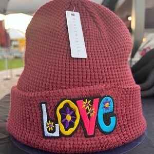 Dark red beanie with LOVE patch